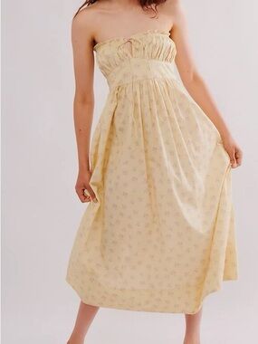 Free People Summer Away Brooklyn Strapless Floral Midi Dress Yellow